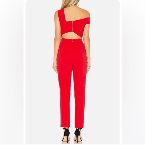 NWT BCBGMAXAZRIA Haida Off Shoulder Jumpsuit in Red Berry women's